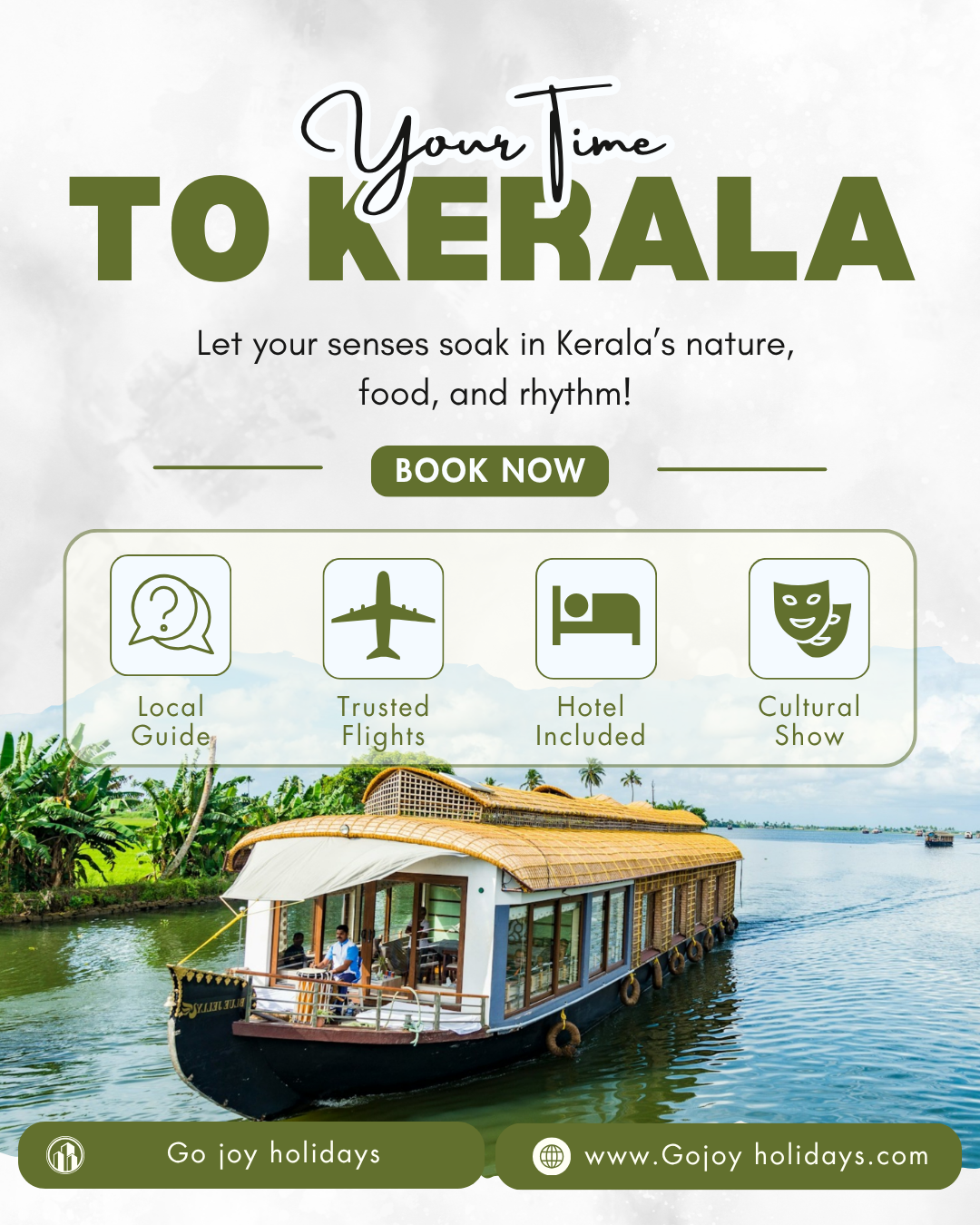 green and white modern kerala tour and travel promotion instagram post